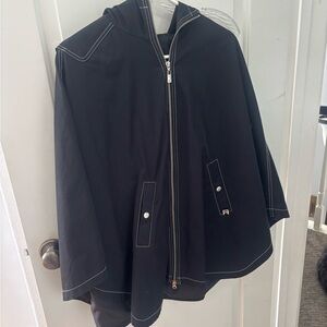 Michael Kors Black cape coat with White Accents and a hood